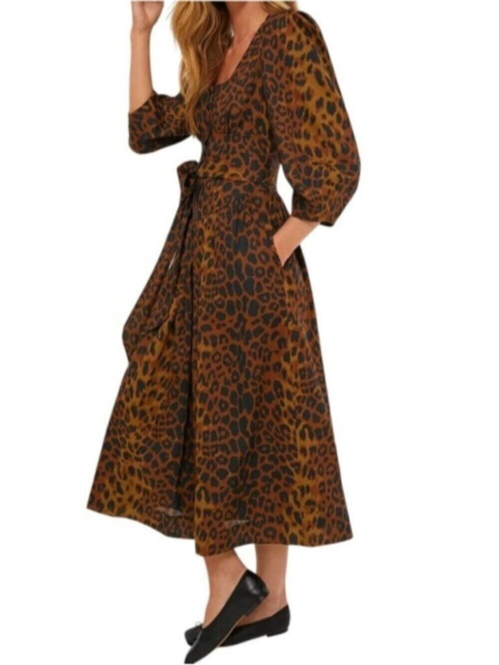 Tuckernuck Leopard Graciela Cotton Midi Dress Animal Print Brown Black 4